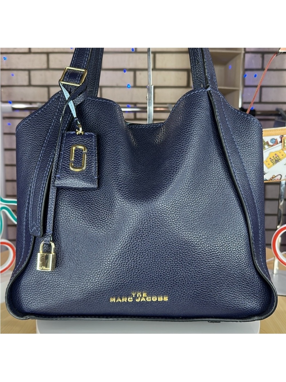 Marc Jacobs Director Bag Navy Blue Pebbled Leather Gold Hardware Tote - CE038